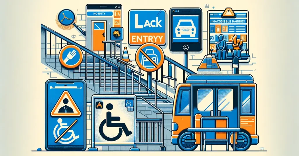 Image various barriers that prevent people with disabilities from accessing physical locations, digital content, and social engagements.
