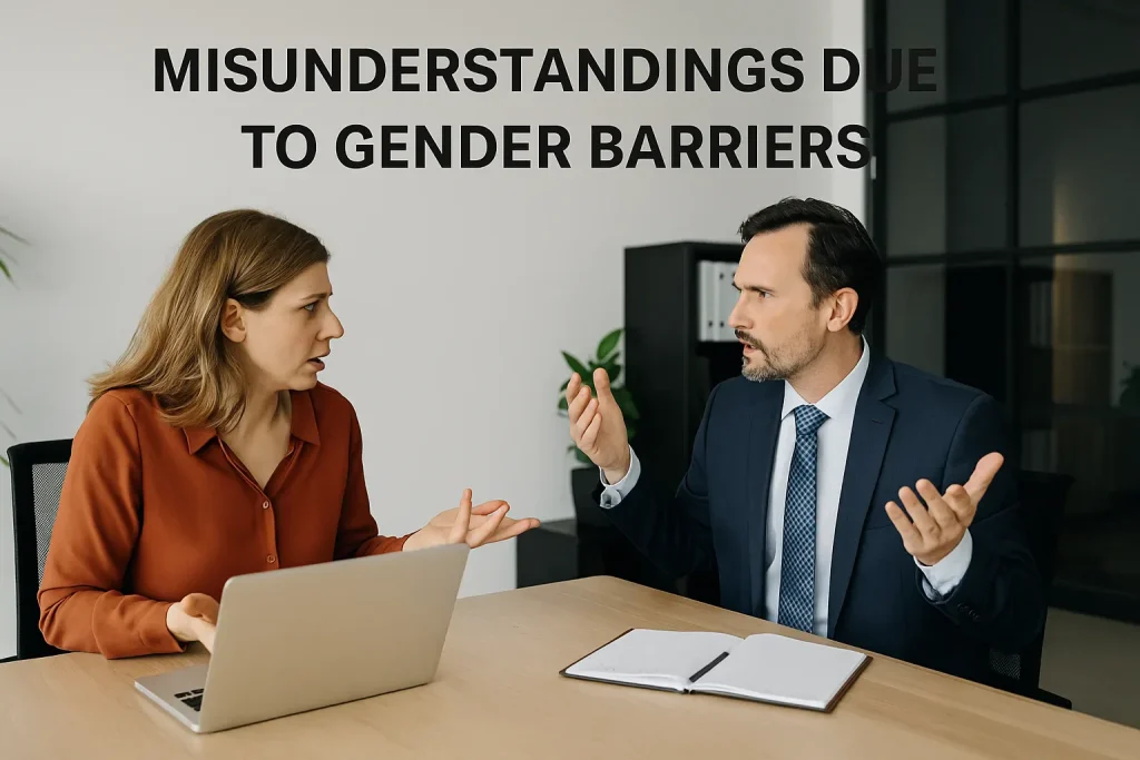 A woman sharing an idea in a meeting while male coworkers dominate the discussion.